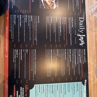 Breakfast menu