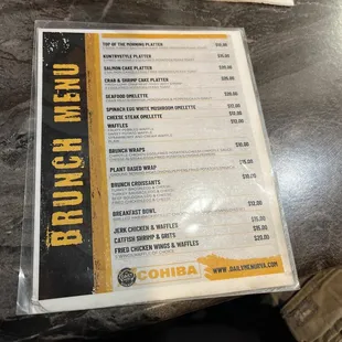 Brunch menu