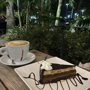 Cappuccino and dessert outside
