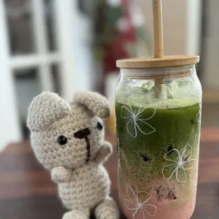BunBun with Strawberry Matcha Almond Milk