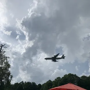 an airplane flying in the sky