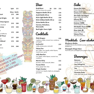 2 for 1 drinks at the Sushi Section 4 - 7 pm daily!