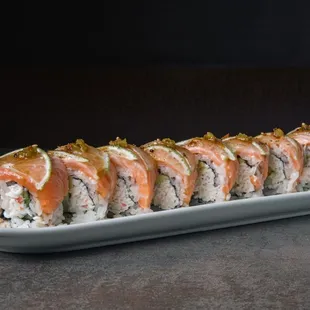 Sun Burn.  Full of delicious Salmon and amazing Yuzu citrus flavor...