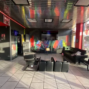 a brightly lit lobby