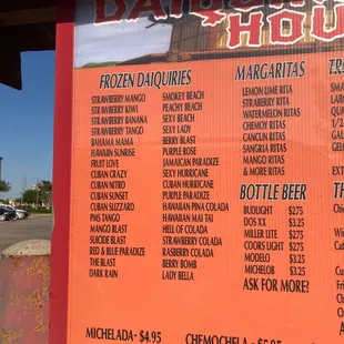 the menu for daiquiri house