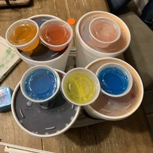 My entire order  Two sexy hurricanes  2 Micheladas 6 jello shots