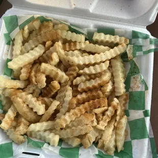 &quot;Cajun fries &quot; had no crisp , were hot yet soggy &amp; not even the Cajun seasoning could make it more flavorful. Pale in complexion.