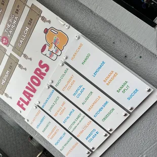 a menu for flavors