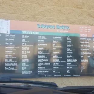 a menu on the wall