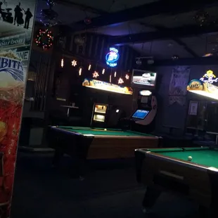 pool tables and neon lights