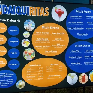 the menu for daiquiritas