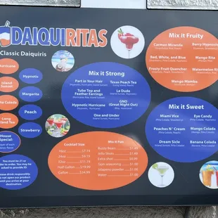 the menu for daiquiritas