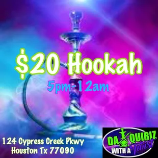 Hookah EVERYDAY 5pm-until close.