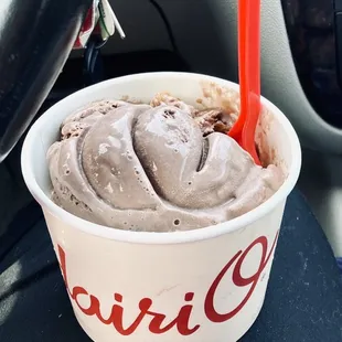 Two scoops of Hand dipped Icecream one Chocolate Peanut butter and one Chocolate Chip Mint Yum!!!!