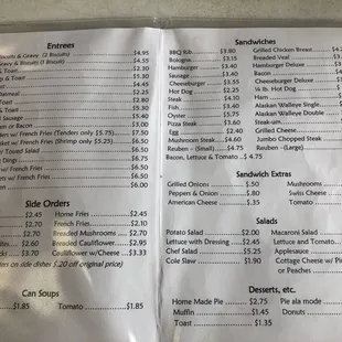 a menu for a dairy bar