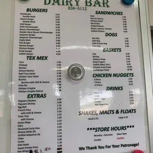 Menu by the cashier