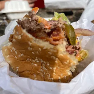 1/2 lb burger , delicious.