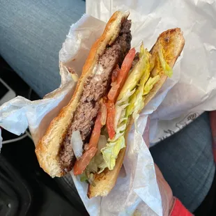 Half an awesome hamburger.