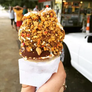 Peanut crunch cone dipped in chocolate!