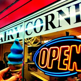 My blueberry dipped swirl cone.