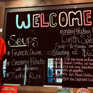 a menu on a blackboard