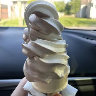 Chocolate vanilla twist in a cone