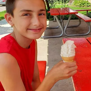 Dulton enjoying his vanilla ice cream cone!