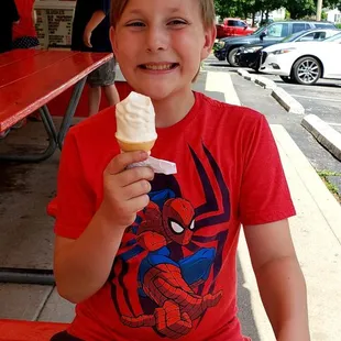 Joseph enjoying his vanilla ice cream cone!