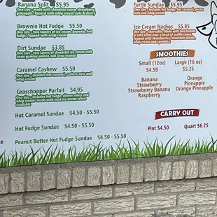 the menu for the dairy depot