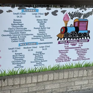 a menu for a dairy store