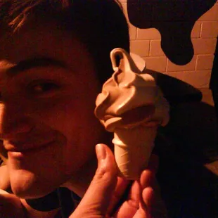 A &quot;mini&quot; sized ice cream cone with Hadyn&apos;s head as comparison for size