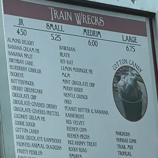 Updated Train Wreck Menu from Drive-thru