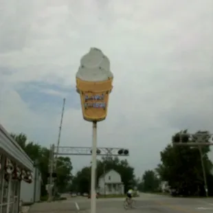 an ice cream cone on a pole