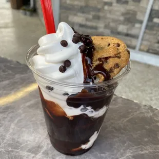 ows a chocolate chip cookie milkshake