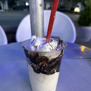 Cookie Monster (get vanilla ice cream in it instead of blue moon)