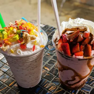 Cereal mega shake and Chocolate covered strawberry mega shake