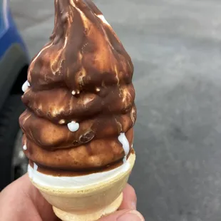 This was a small chocolate dipped cone. Just enough chocolate to melt the ice cream to make a mess. Not worth the $1 upcharge.