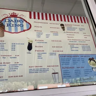 the menu for the ice cream parlor