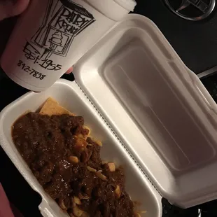 Frito pie and a medium butterscotch shake