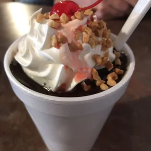 Hot fudge sundae with all the toppings