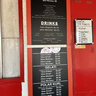 a menu for soda floate