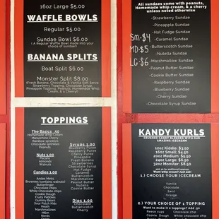 menus on a red wall