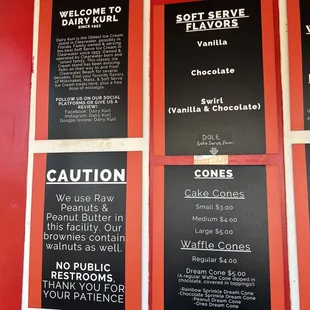 menus on a red wall