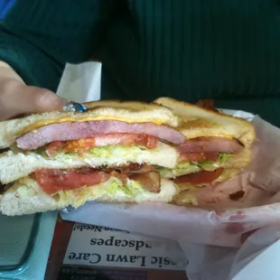 Club sandwich. The bacon  is very good.