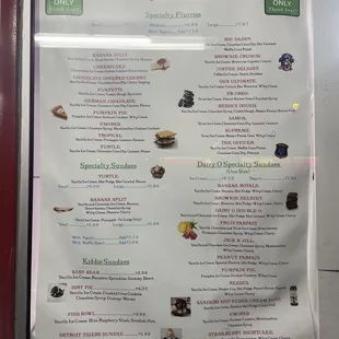 the menu for the 24 flavors