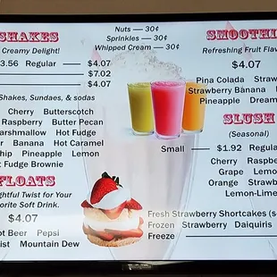price list for ice cream creations