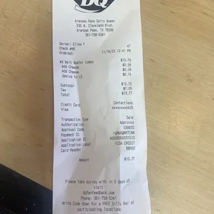 Receipt from DQ