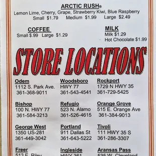 Back cover, area locations