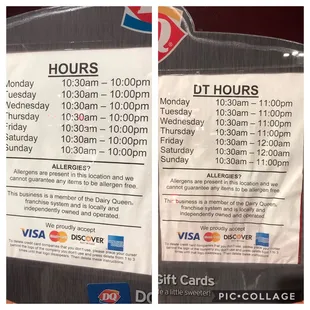 Dining room hours/drive thru hours