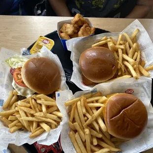 Burgers, fish sandwich, and rotisserie chicken bites